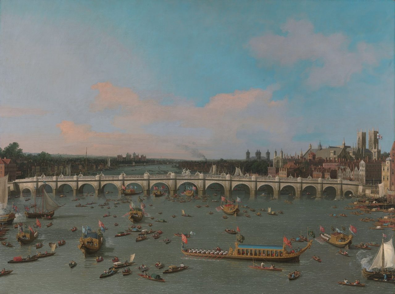 Canaletto, Westminster Bridge, with the Lord Mayor's Procession on the Thames, Yale Center of British Art (YCBA), New Haven