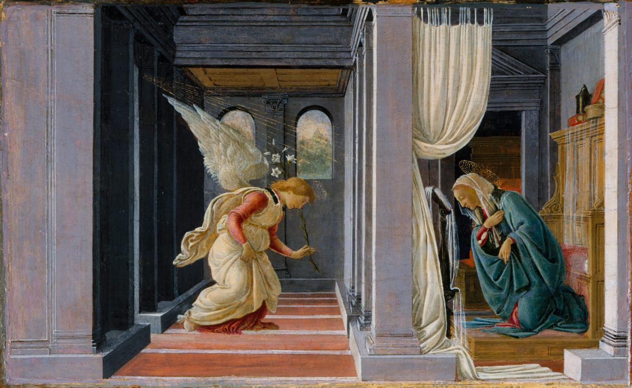 Sandro Botticelli, The Annunciation, ca. 1485-92, tempera and gold on wood, 19.1 x 31.4 cm. The Metropolitan Museum of Art, New York © Robert Lehman Collection, 1975